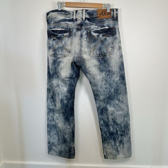 Akoo Brand Jeans Men’s Size 36x29 Distressed Streetwear Style Acid Wash Bleached - Picture 5 of 15
